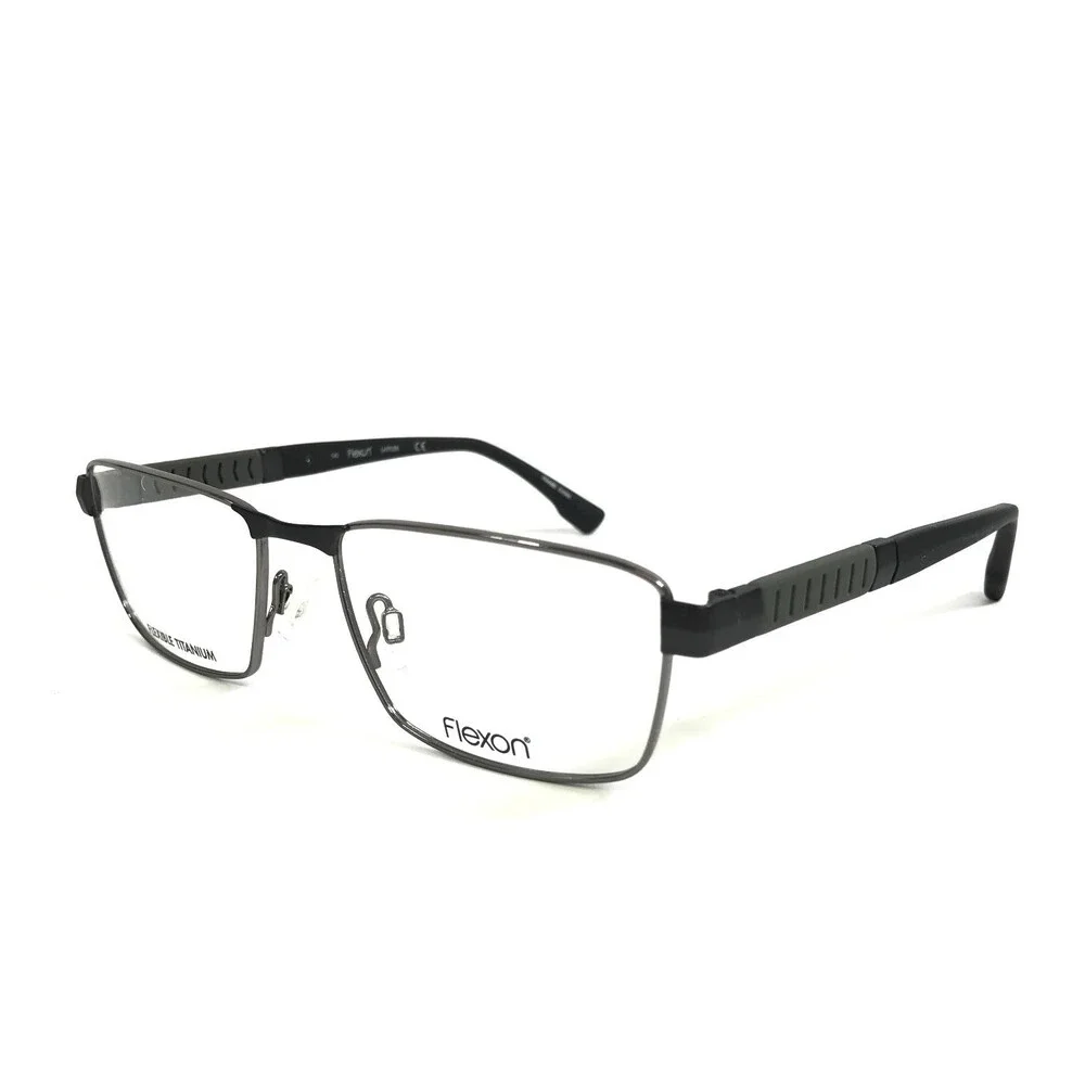 Flexon Eyeglasses Frames E1111 033 Gunmetal Rectangle Full Rim 54-17-140